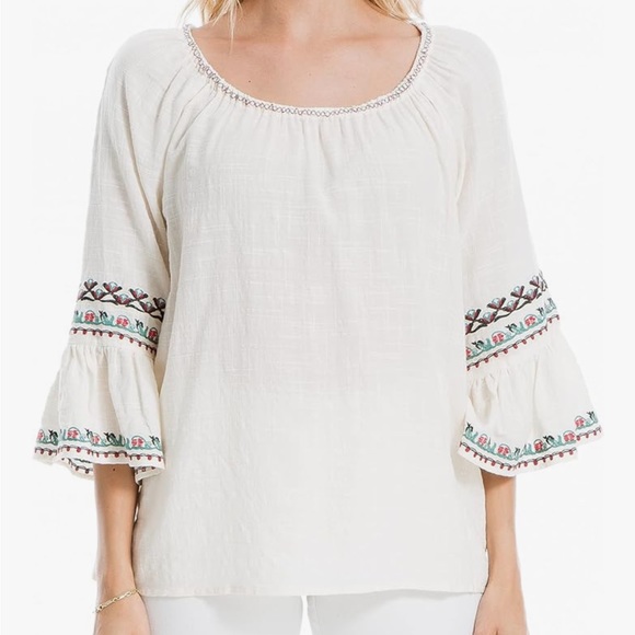 Max Studio Tops - Max Studio Embroidered Ruffle Sleeve Blouse